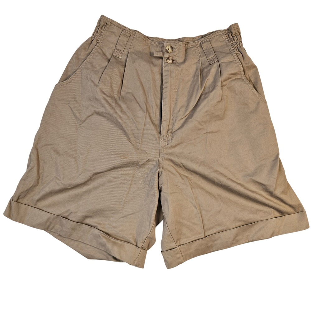 Partners Vintage High Waisted Khaki Shorts Pleated Cuffed Cotton Tan Size 12